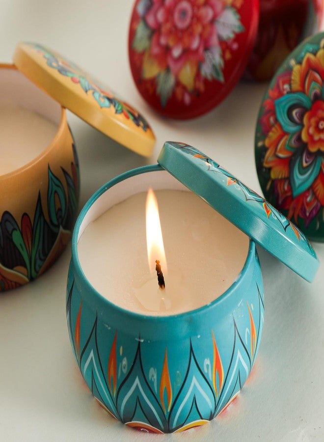 شموع معطرة من كاميري بازار، برائحة ماندالا، في برطمانات معدنية لتزيين ديوالي (عبوة من 4 قطع، قابلة لإعادة الاستخدام) - Image 2